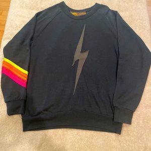 Aviator Nation Black Sweater with Multicolor Stripes